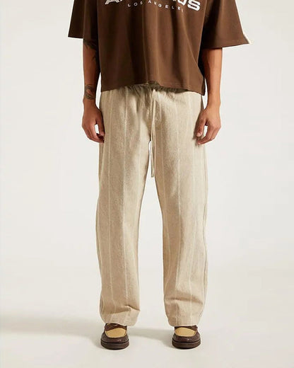 Herren Hose Leinen Kordelzug Gerades Bein