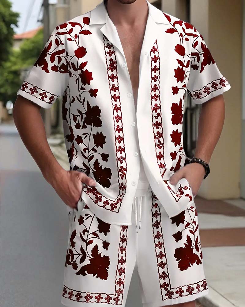 Herren Set Blaues Porzellan Knopfleiste Kurzarm