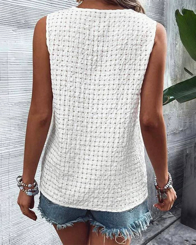 Tank Top Ärmellos Knopf V-Ausschnitt