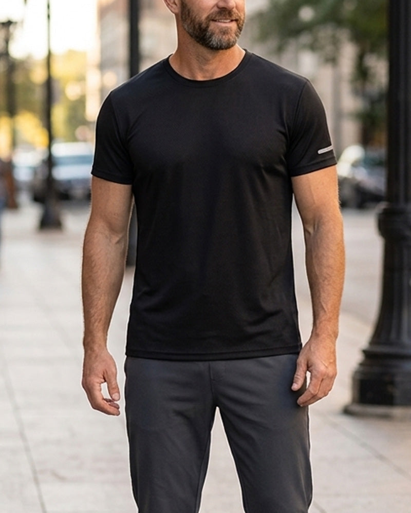 Herren T-Shirt Einfarbig Kurzarm Sportlich