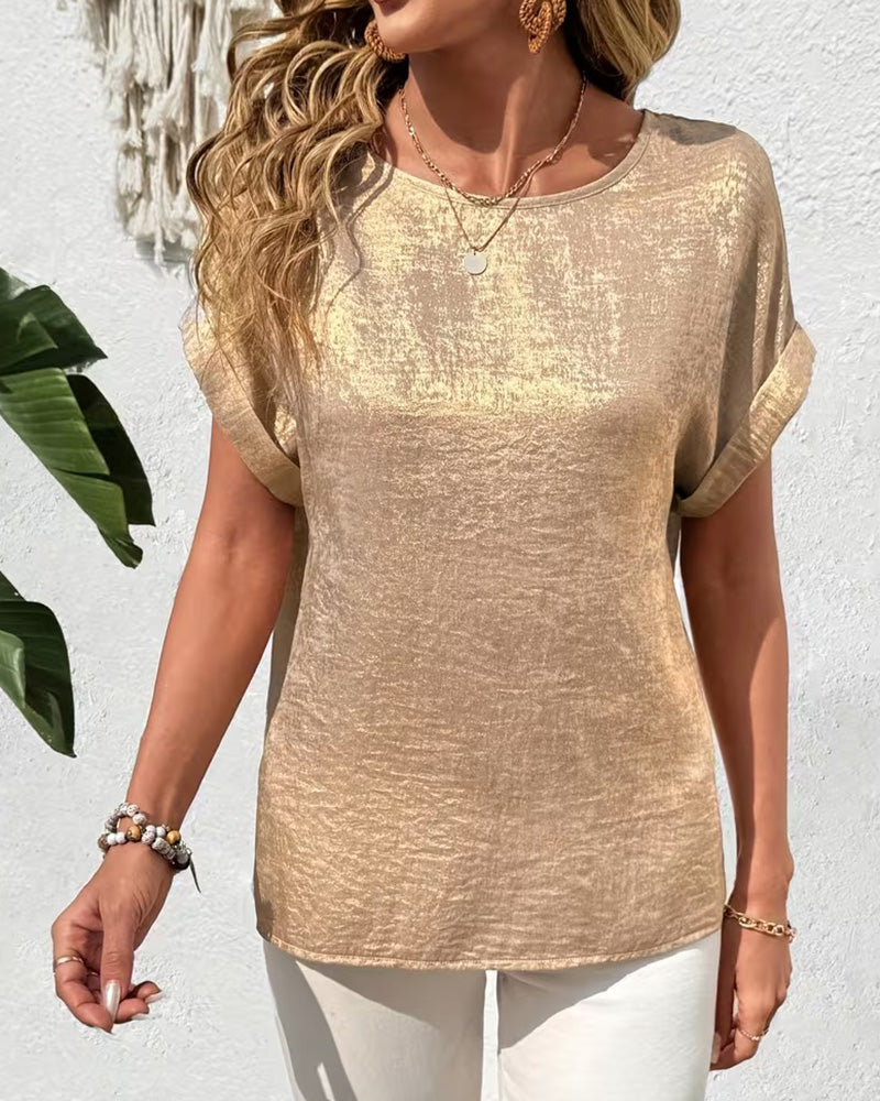 T-Shirt Unifarben Kurzarm locker