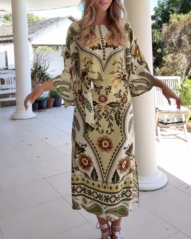 Kleid Rundhals Blumen Druck