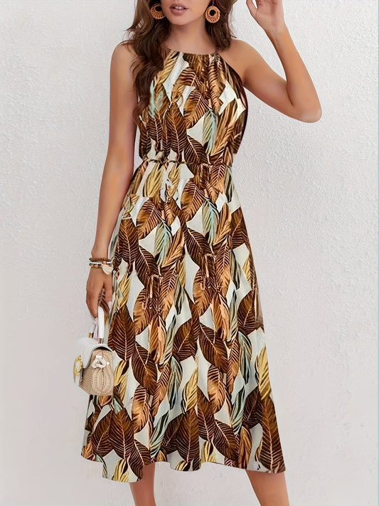 Green leaf pattern dress - Lara