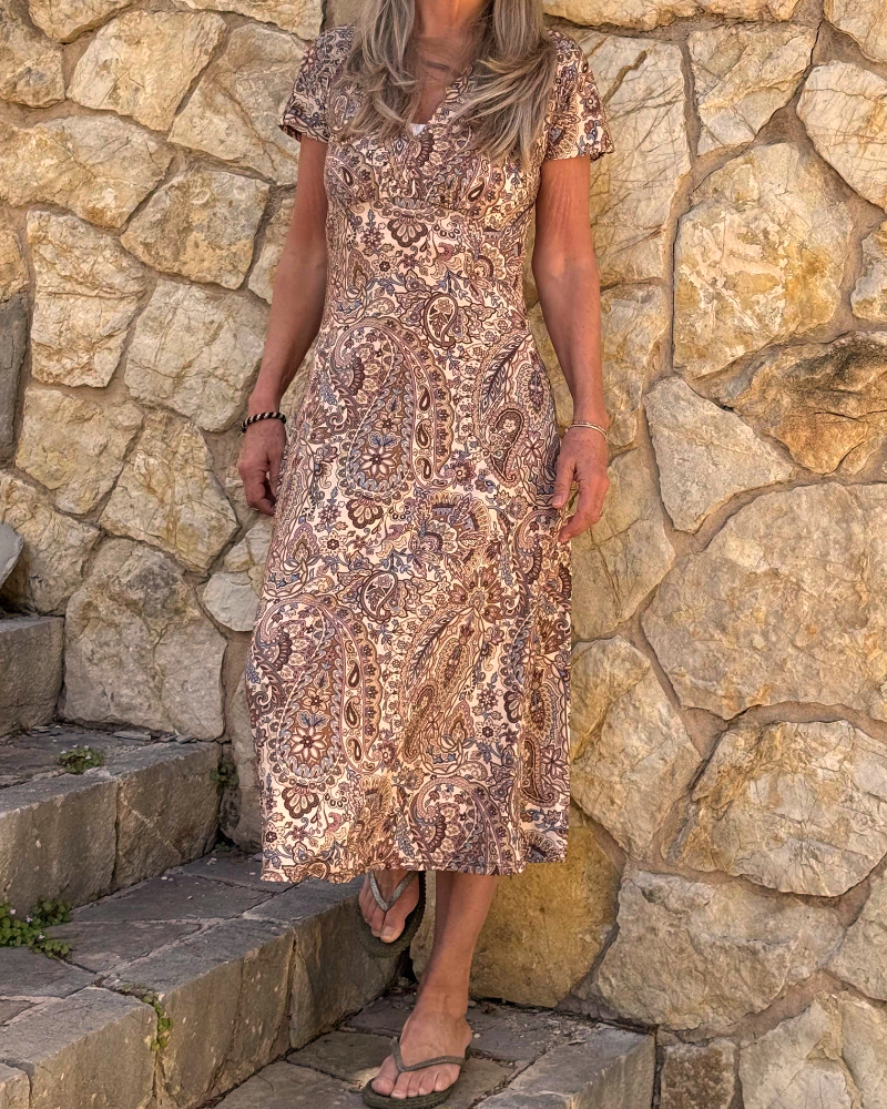 Kleid Mode Druck V-Ausschnitt