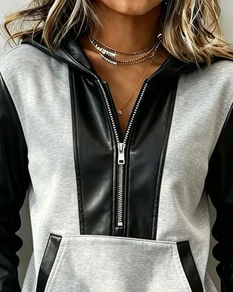 Hoodie Reißverschluss Tasche Patchwork