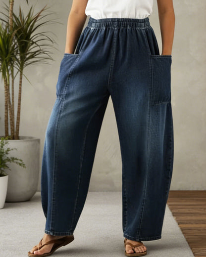 Jeans Elastische-Taille Breites-Bein