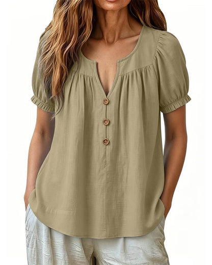 Bluse Puffärmel Knopfleiste