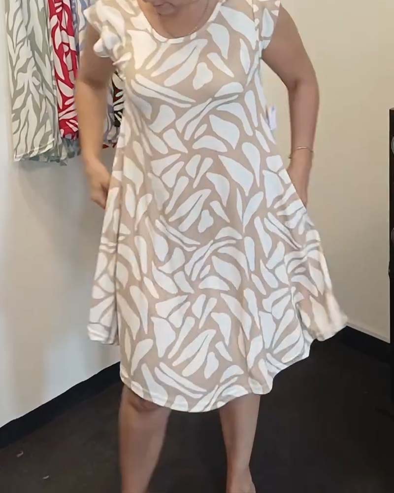 Kleid Kleine Flügelärmel Runder Hals Geometrischer Druck