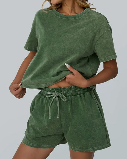 Set Aus Gewaschener Vintage-Rundhals-Casual