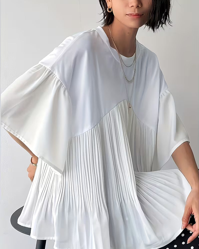 T-Shirt Patchwork Plissiert Ausgestellt Halbarm