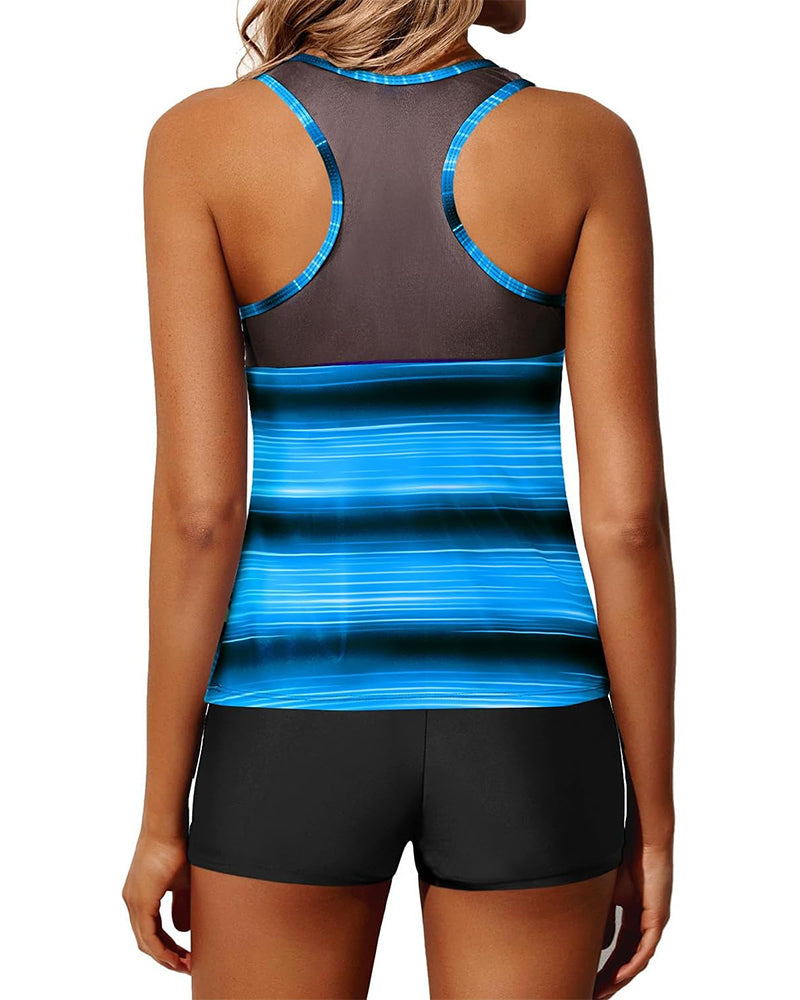 Badeanzug, lässiges gestreiftes Tanktop, zweiteilig
