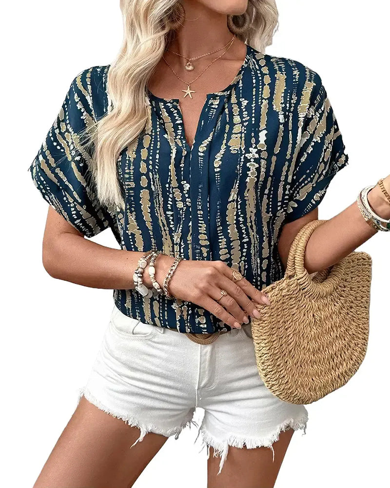 Bluse Tie-Dye Vertikales Streifenmuster Kurzarm