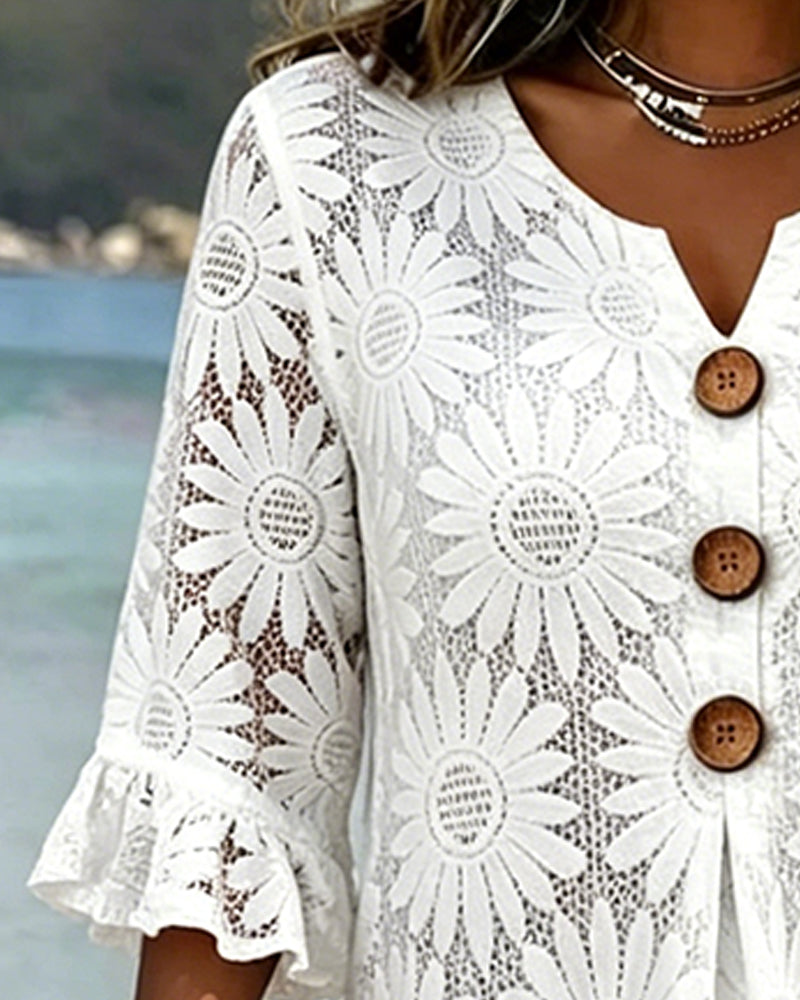 Kleid Gänseblümchen-Druck Glockenärmel