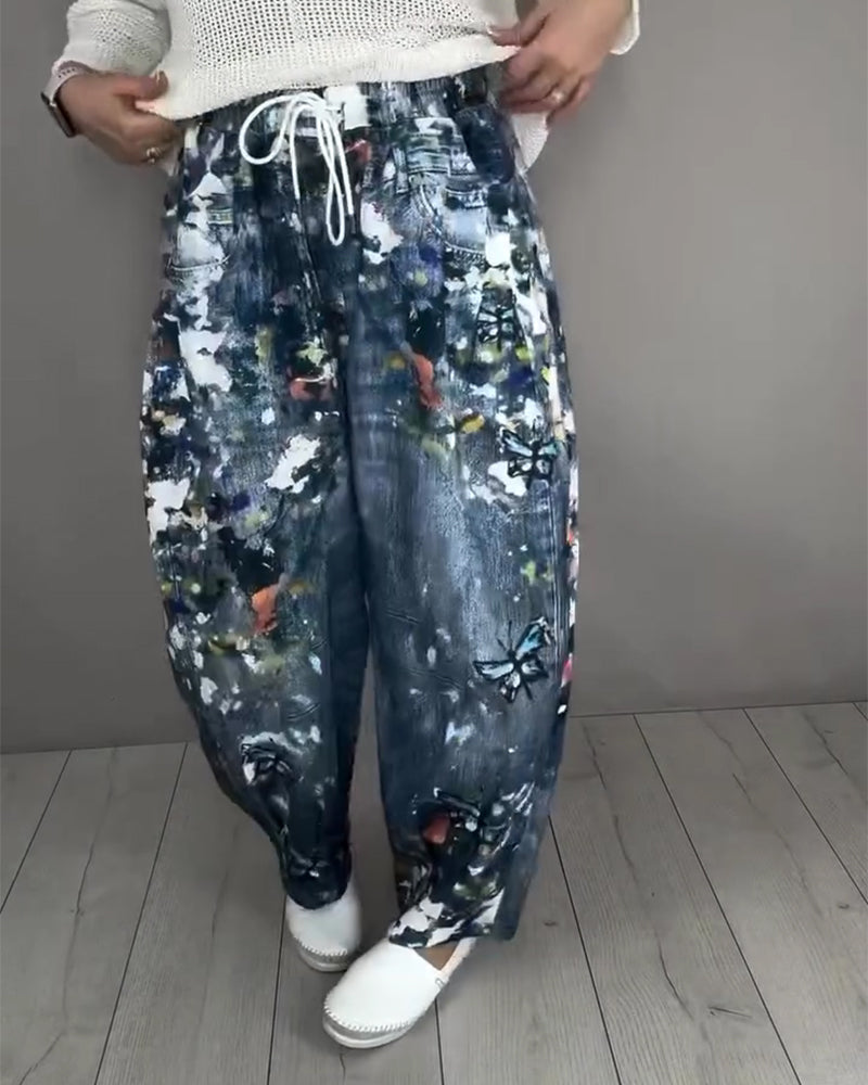 Jeans Spritzer Druck Kordelzug