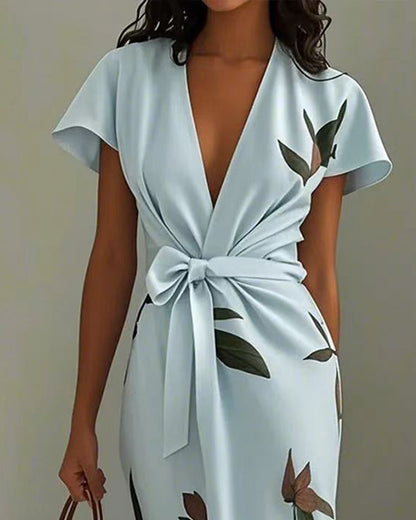 Kleid Blumen Druck Taille Binden