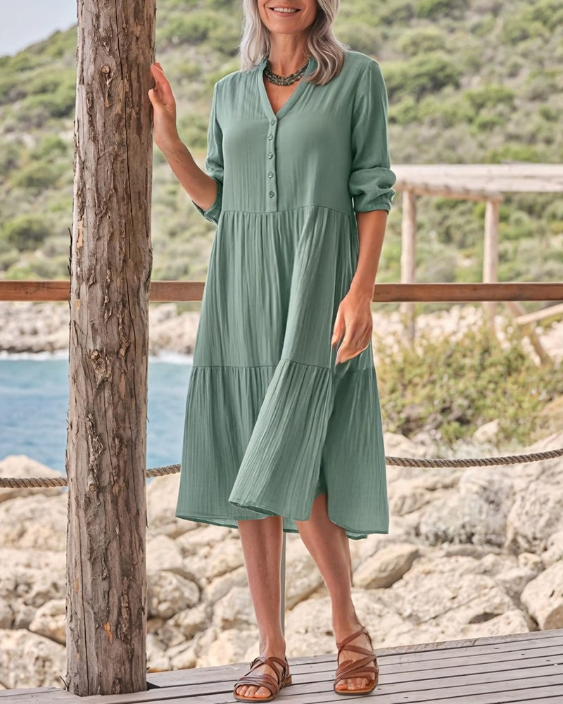 Kleid Einfach V-Ausschnitt Knöpfli