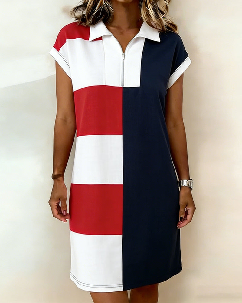 Kleid Kurzarm gestreift Colorblock