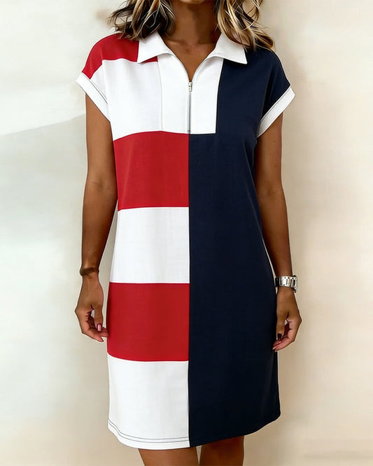 Kleid Kurzarm gestreift Colorblock