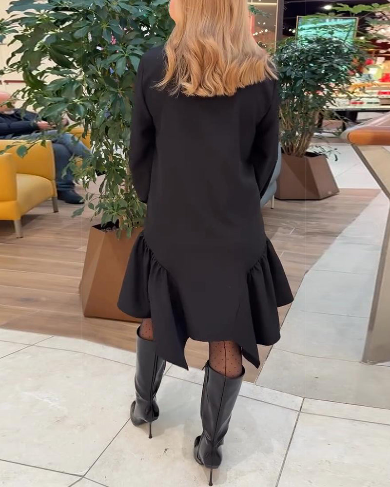 Kleid Reverskragen Tasche unregelmäßig