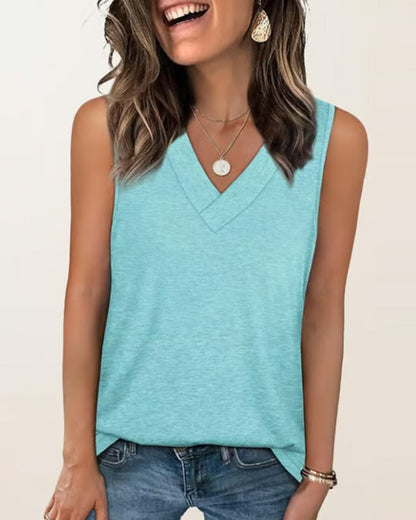 Tanktop T-Shirt Damen Ärmellos V-Ausschnitt Schlankmachend Locker Passform Lässig