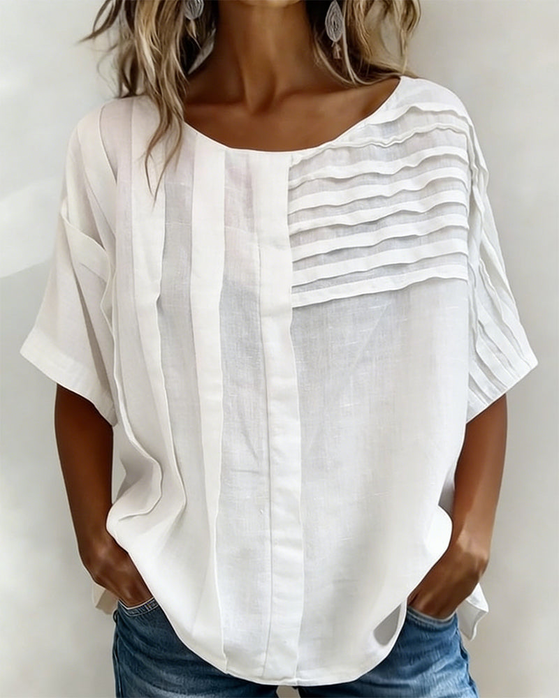 Blouse Asymmetrisch Gefaltet Runder Hals
