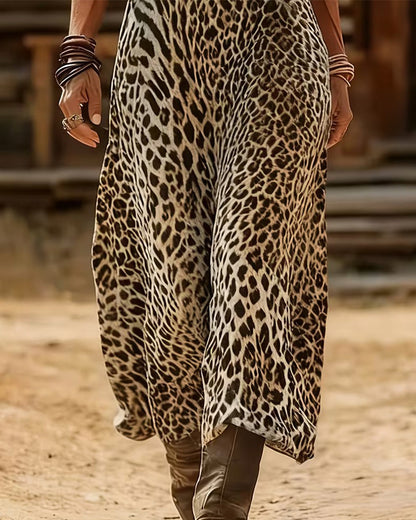 Kleid Leopard V-Ausschnitt Mode Maxi