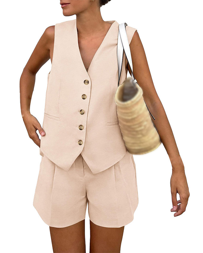 Sett V-Utringning Enspent Tanktopp Shorts