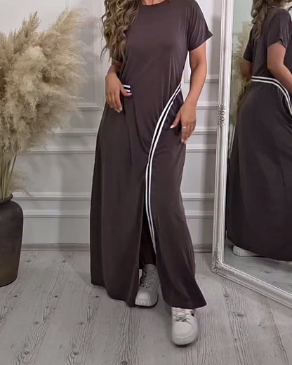 Kleid Einfarbig Lässig Schlitz