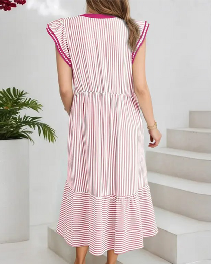 Kleid Gestreift Doppelte Rüsche Kurzarm