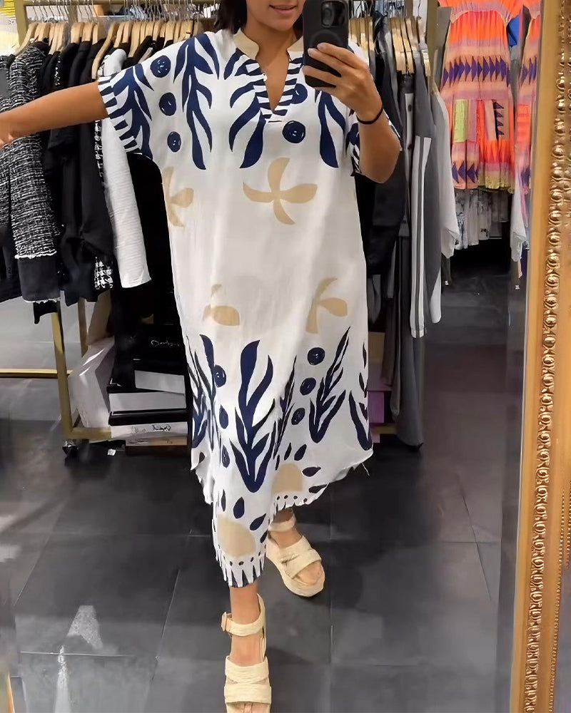 Kleid Blumenprint V-Ausschnitt