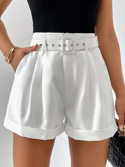 Casual White Shorts with Belt - Emma