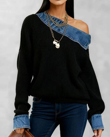 Top Off-Shoulder Denim Patchwork