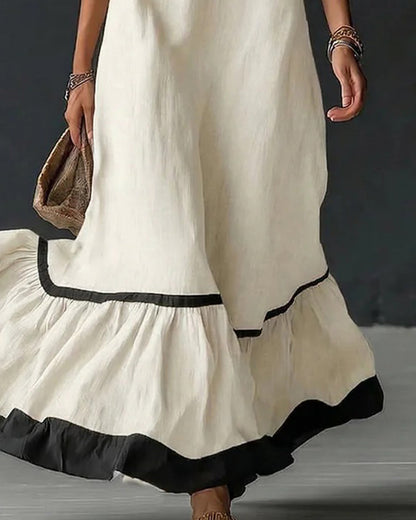 Kleid Kontrast Gerüscht Ärmellos Lang