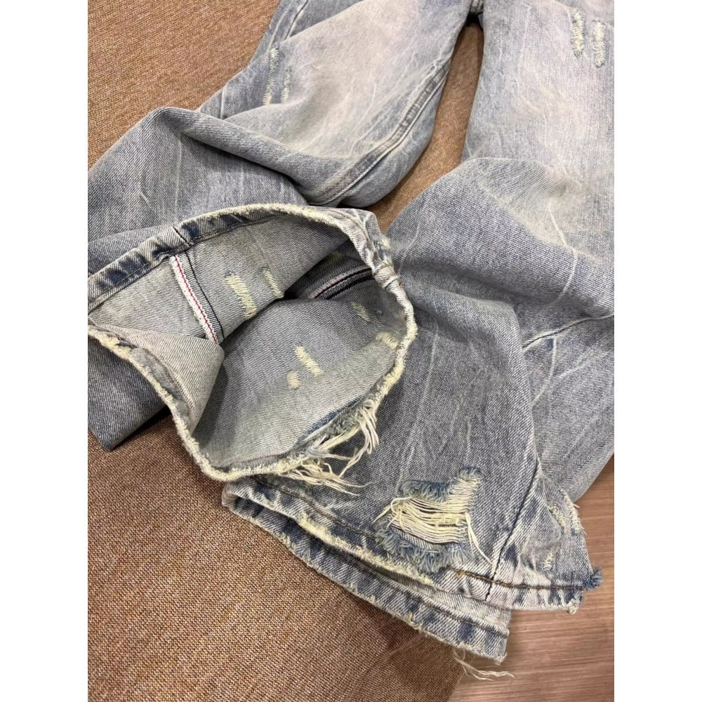 Light Blue Distressed Wide Leg Jeans for Women - Maristella