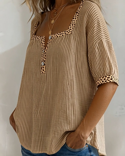 Bluse Quadratischer Ausschnitt Kurzarm Leopardenmuster
