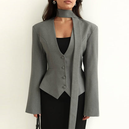 Long Sleeve Blazer Jacket with Scarf for Women - Rosella