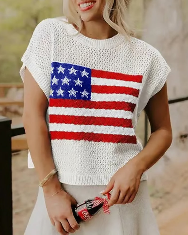 Pullover Flaggenmuster Rundhals