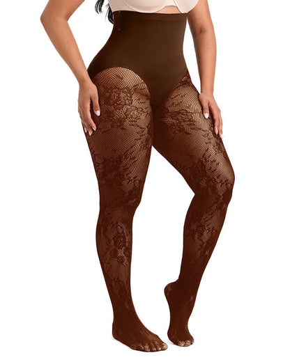 Damen-Shape-Strumpfhose mit hohem Bund und Blumen-Spitze