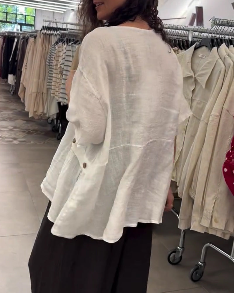 Bluse Rundhalsausschnitt Seitenknopf Loose Fit