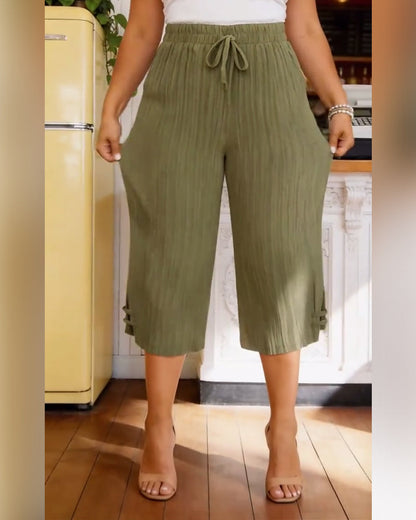 Hose Kordelzug Falten Cropped Weit