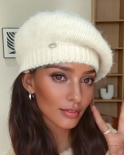 Damen Einfarbig Gestrickte Baskenmütze Beanie