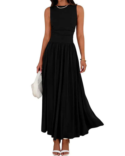 Kleid Ärmellos Geraffte Tasche Lang
