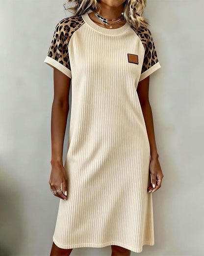 Kleid Rundhalsausschnitt Leopardenprint Color-Block