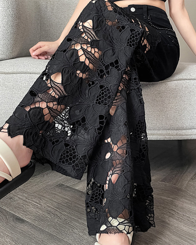 Jeans Damen Strass Ausschnitt Weites Bein