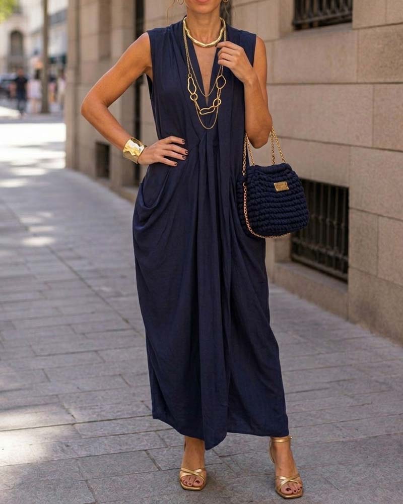 Kleid Ärmellos V-Ausschnitt Tasche