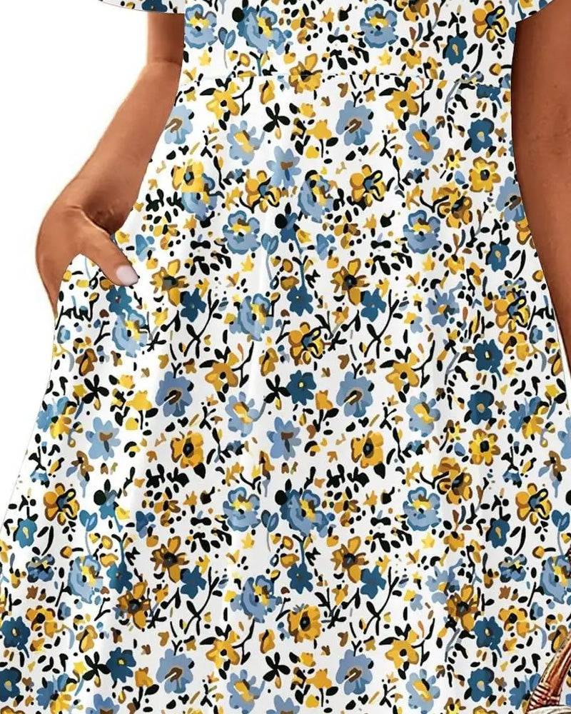 Kleid V-Ausschnitt geblümt kurzärmelig taillierend