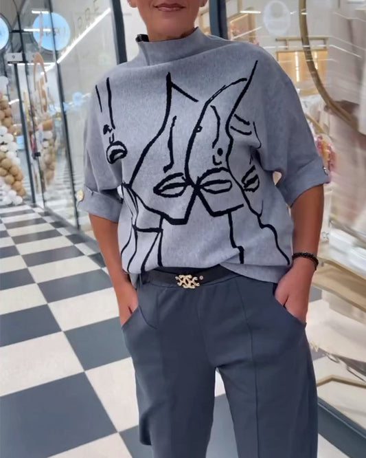 Rollkragenpullover mit schlichtem porträtmuster