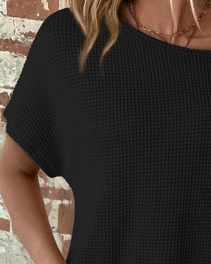 T-Shirt Kalte Schulter Waffel