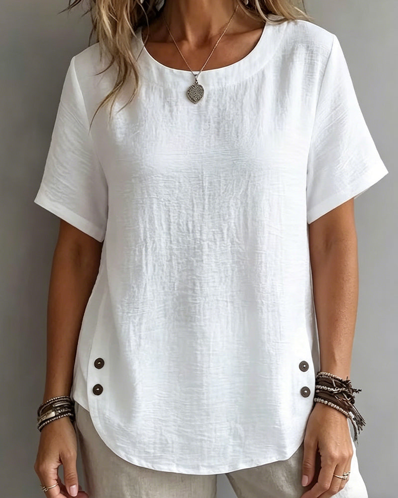 T-Shirt Rundhalsausschnitt Einfarbig Einfach