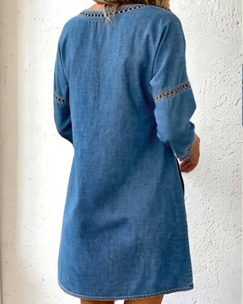 Kleid ausgeschnitten Kurzarm Denim